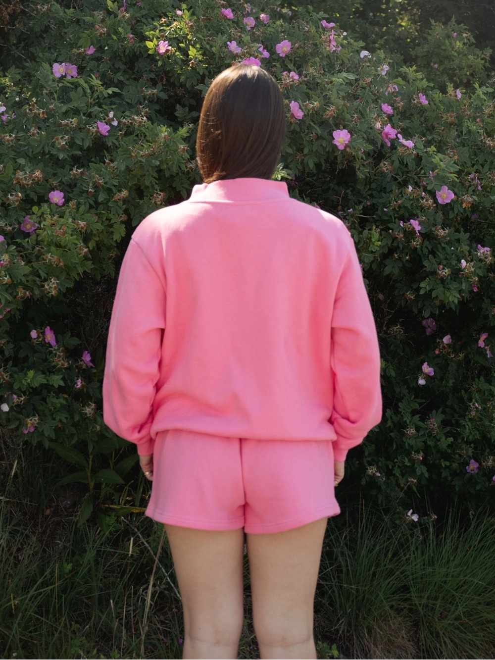 Parke x Maggie and Emma Parke Varsity Mockneck Ruby + Sunset Floral Sweatshirt - Picture 3 of 3